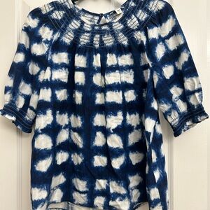 Sonoma Blue and White Smocked Blouse